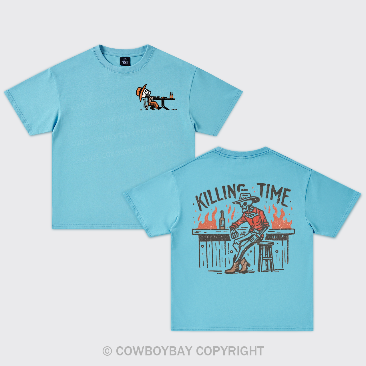 Killing Time-Cowboy Skeleton At Bar Oversize T-Shirts