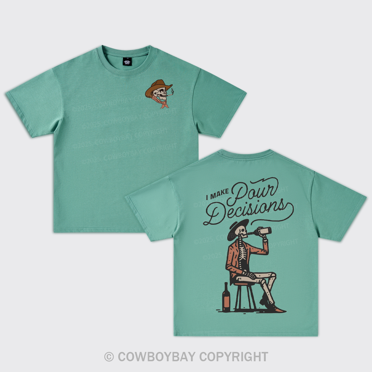 Skeleton Cowboy Drinking Wine Oversize T-Shirts