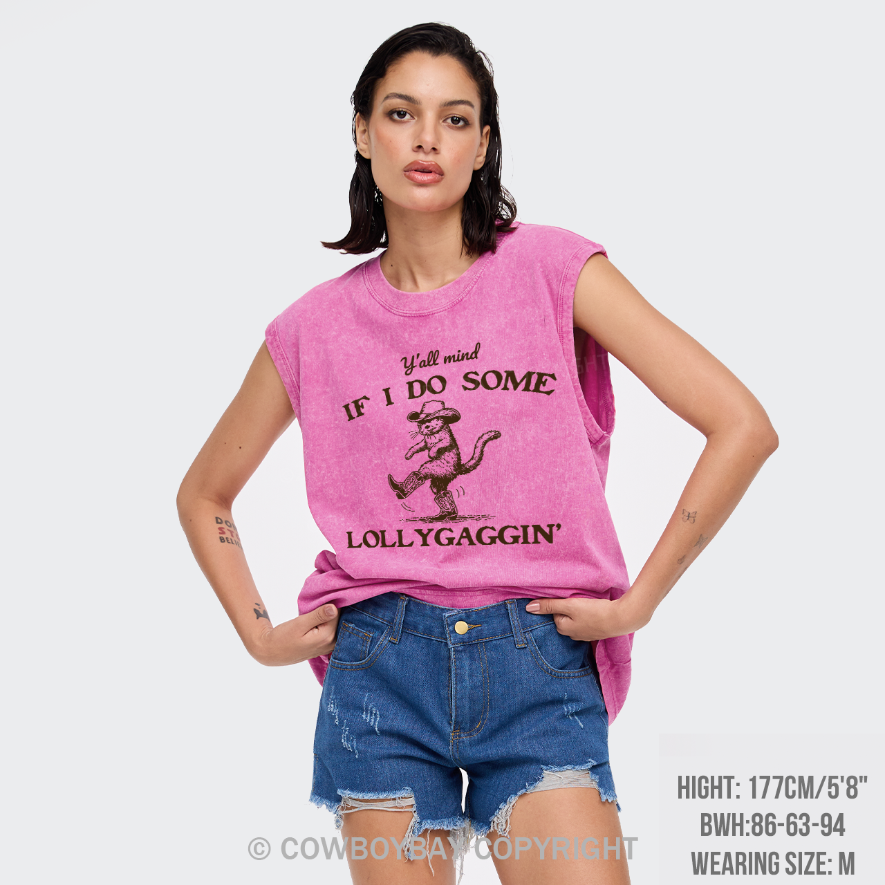 Sneaky Cowboy Cat Washed Tanks