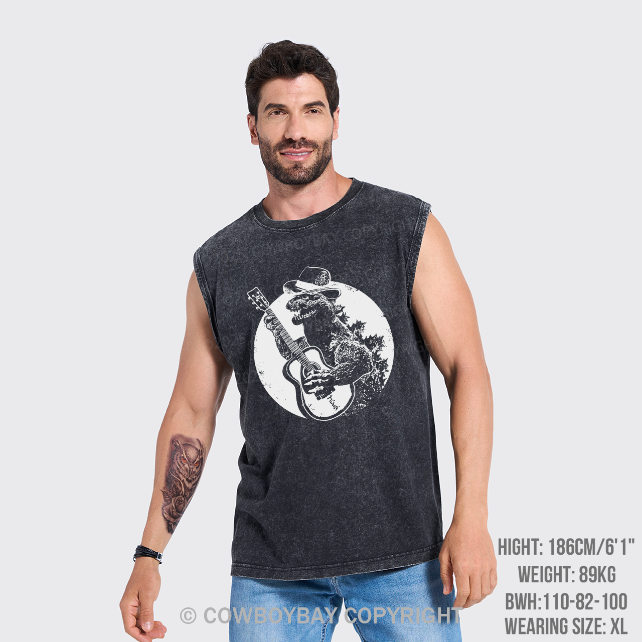 Dinosaur Playing Guitar Washed Tanks