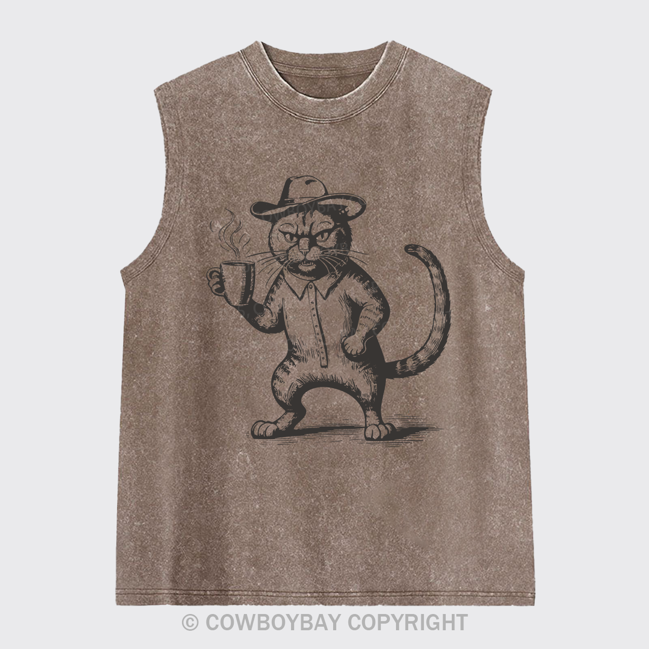 Coffee Addict Funny Cat Washed Tanks