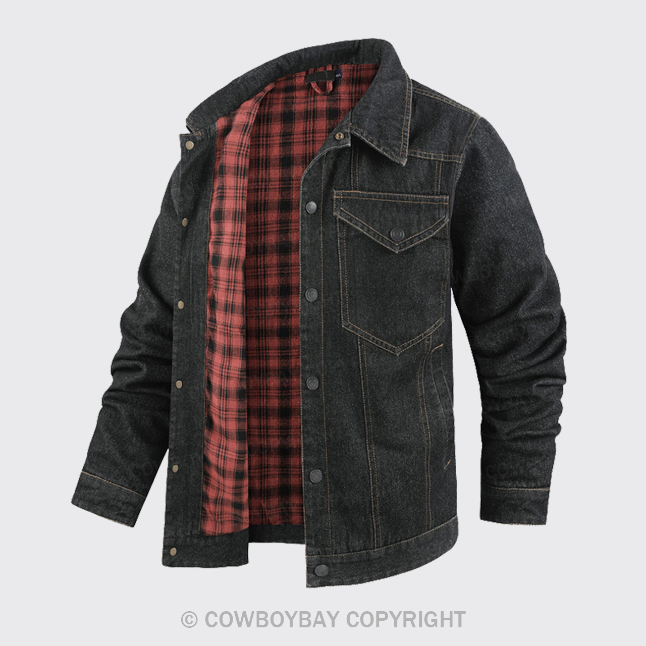 Western Plaid Black Flannel Denim Jacket