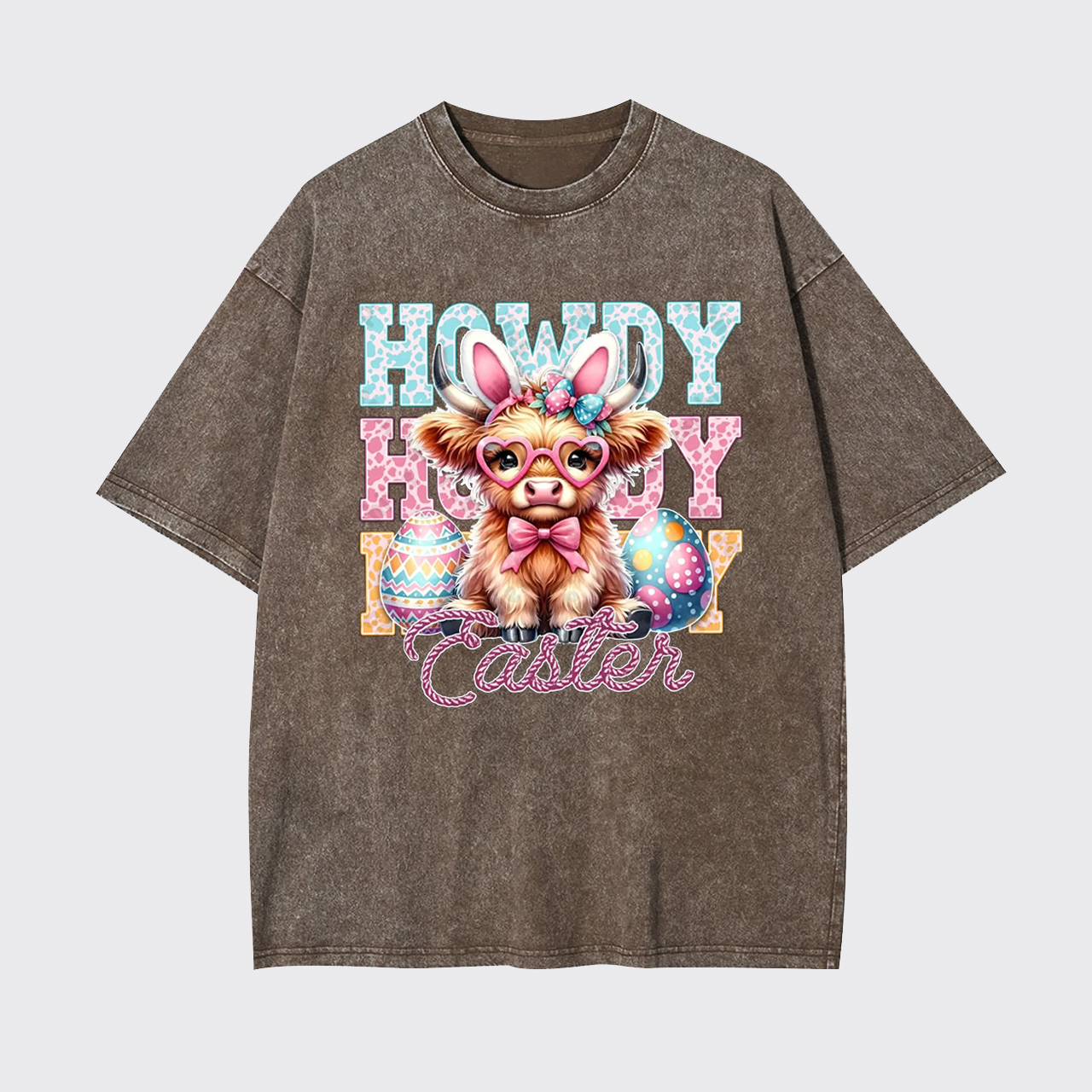 Howdy Easter Cute Highland Cow Garment-dye Tees