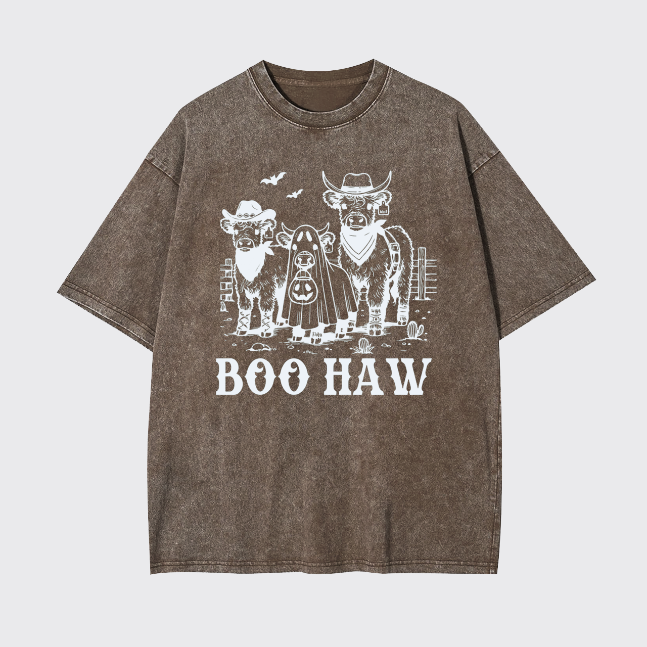 Boo Haw Highland Cow Halloween Garment-dye Tees