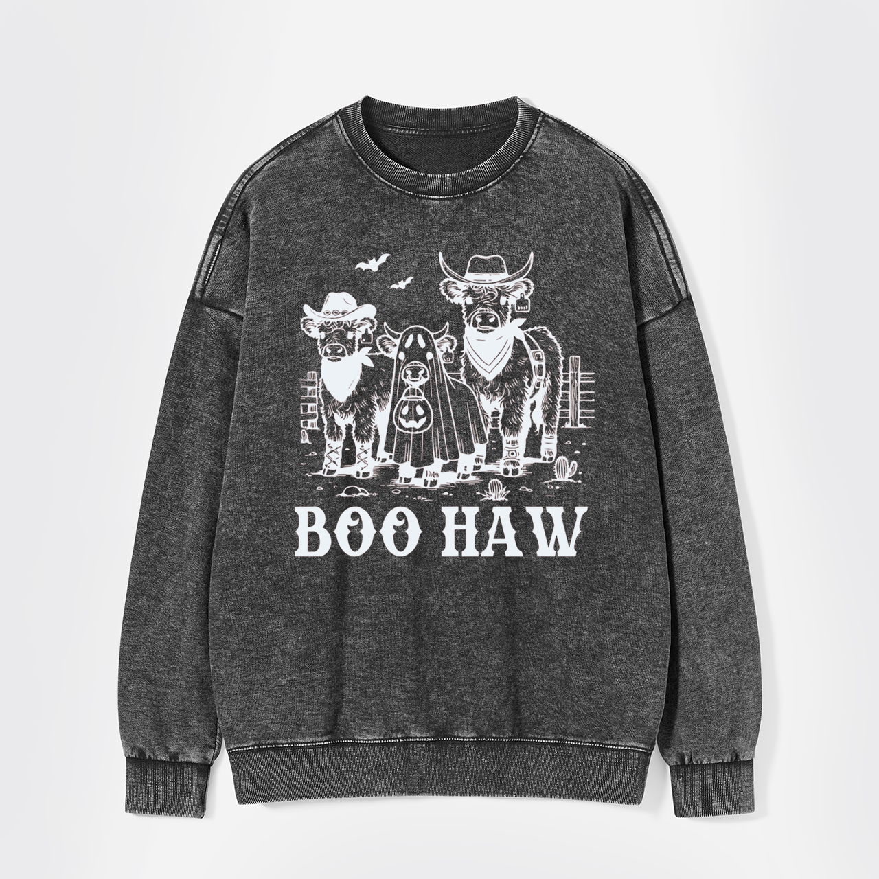 Boo Haw Highland Cow Halloween Washed Sweatshirts