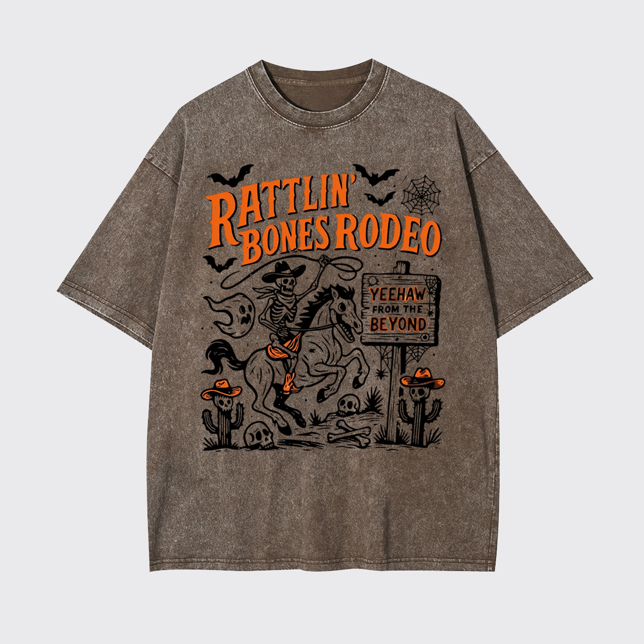 Rattlin' Bones Rodeo Skeleton Cowboy Halloween Garment-dye Tees