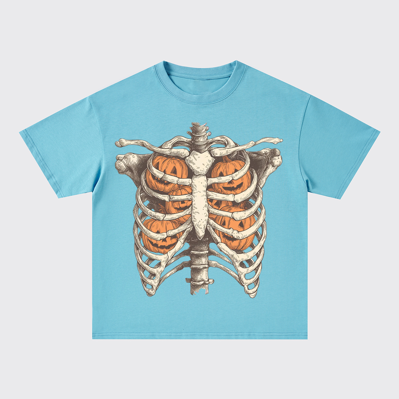 Retro Ribcage Pumpkin Halloween Skeleton Oversize T-Shirts