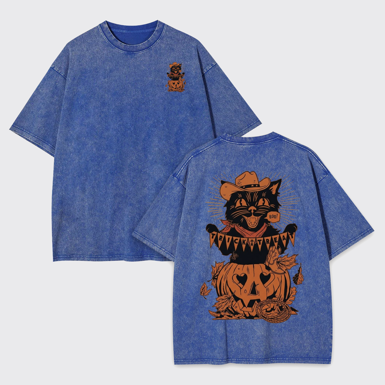 Trick Or Treat Halloween Black Cat Garment-dye Tees