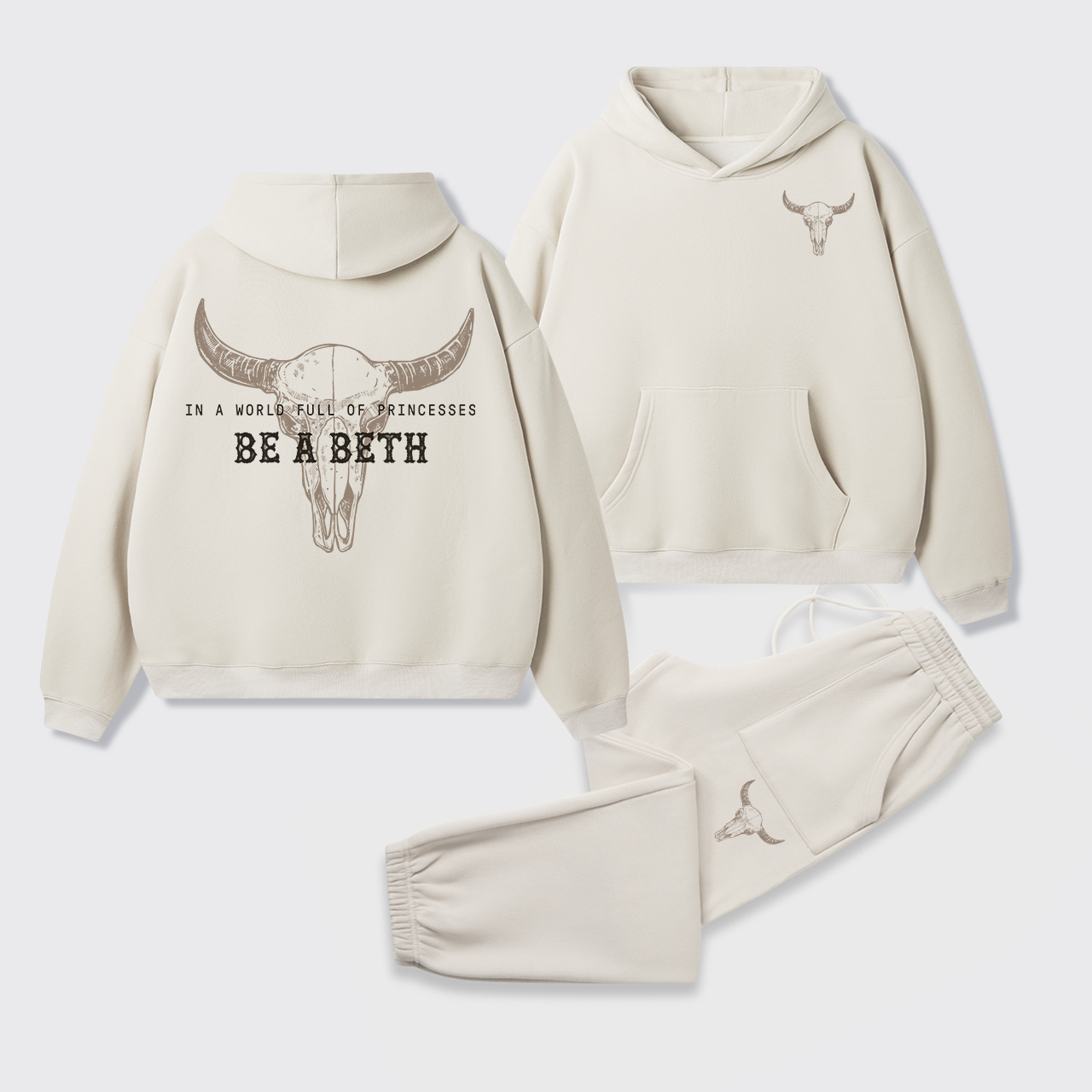 Boho Cow Skull Hoodie Set