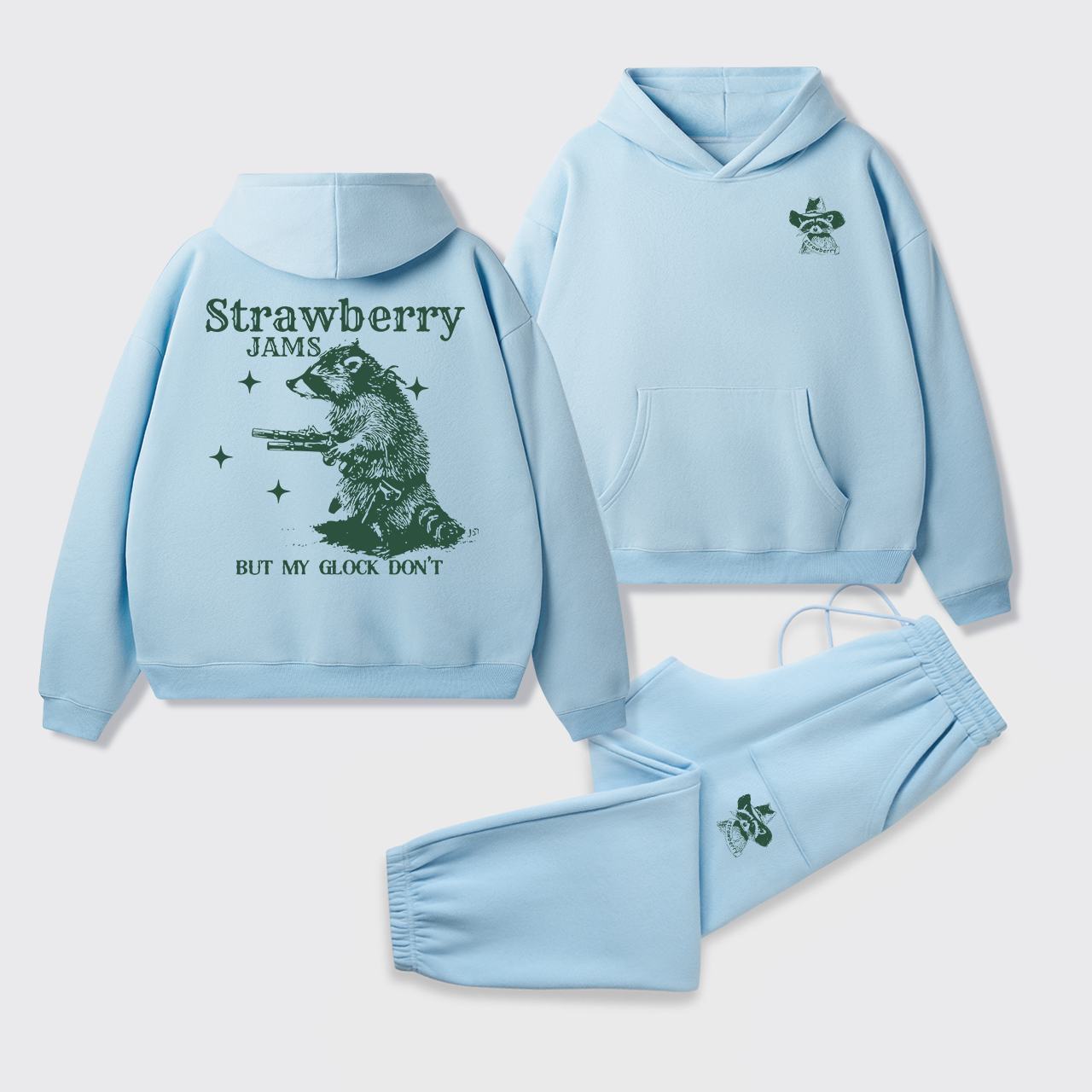 Snarky Sayings-Strawberry Jams But My Glock Don't Fleece Hoodie Set