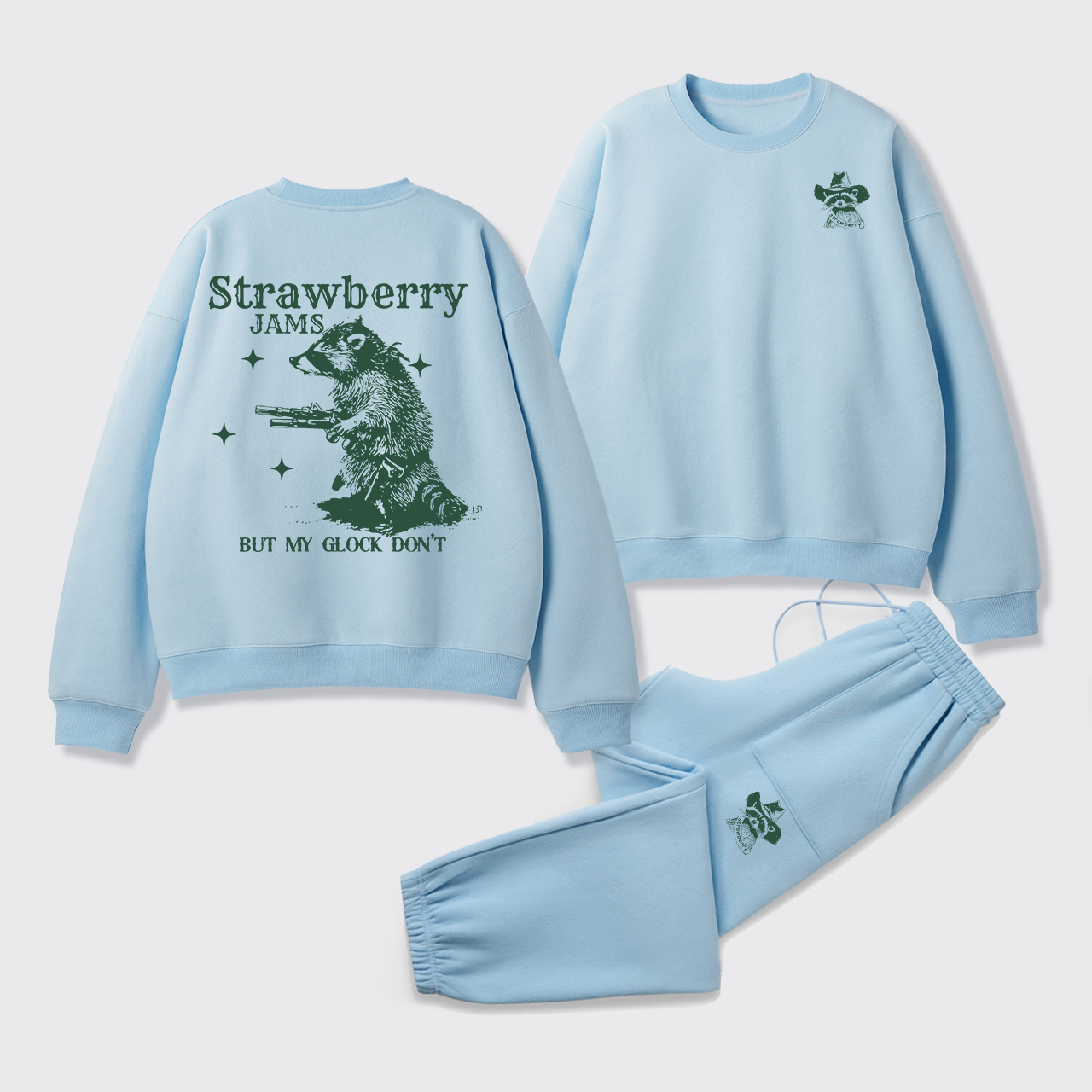 Snarky Sayings-Strawberry Jams But My Glock Don't Fleece Sweatshirt Set