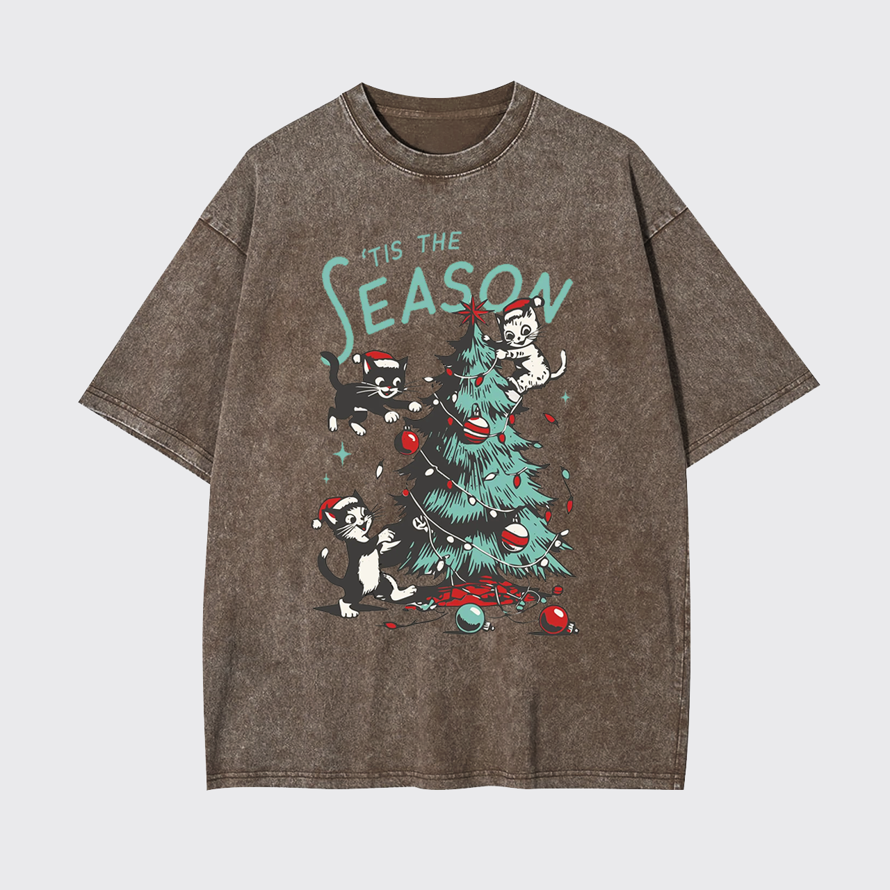 Cats Messing with Christmas Tree Garment-dye Tees