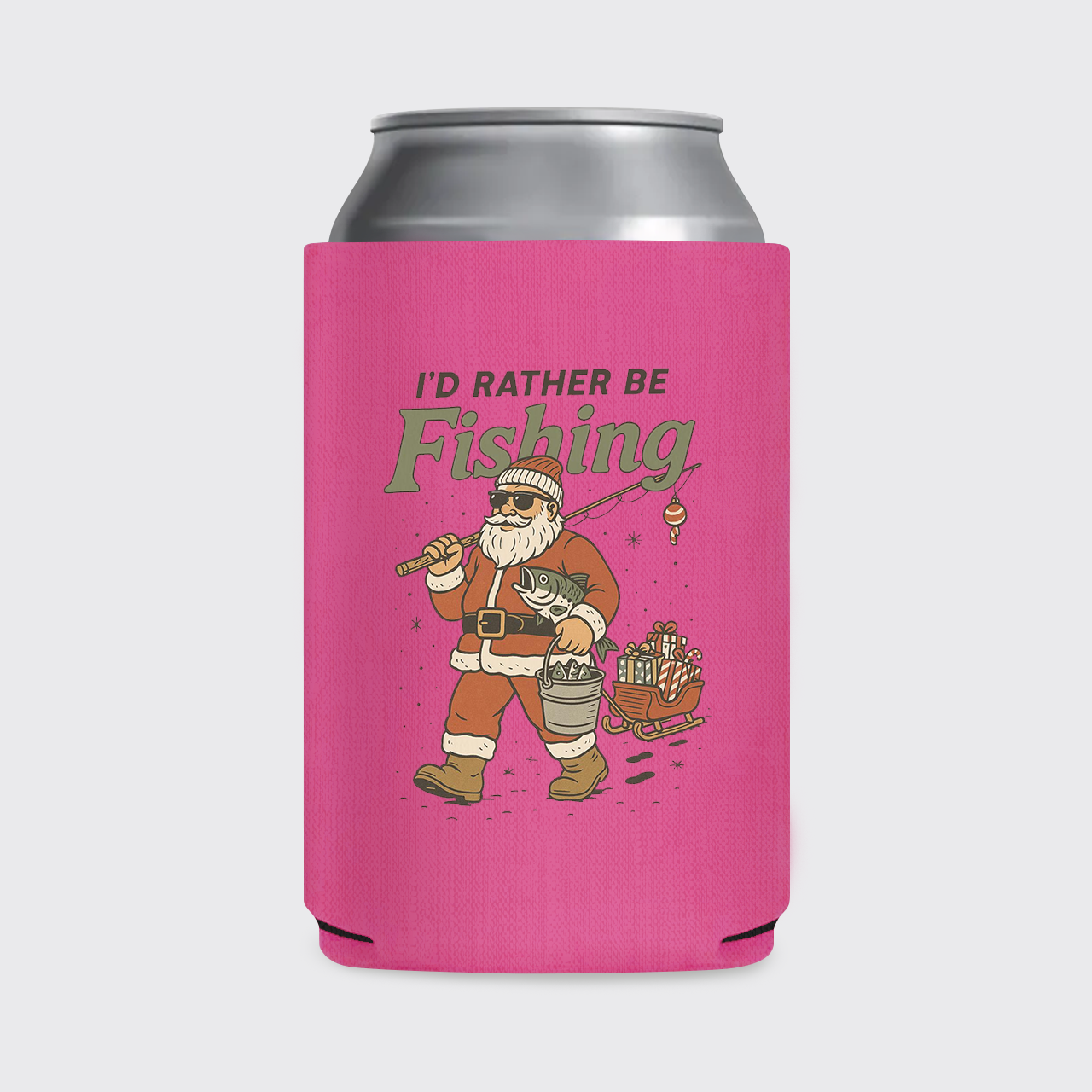 Vintage Santa Fishing Koozie