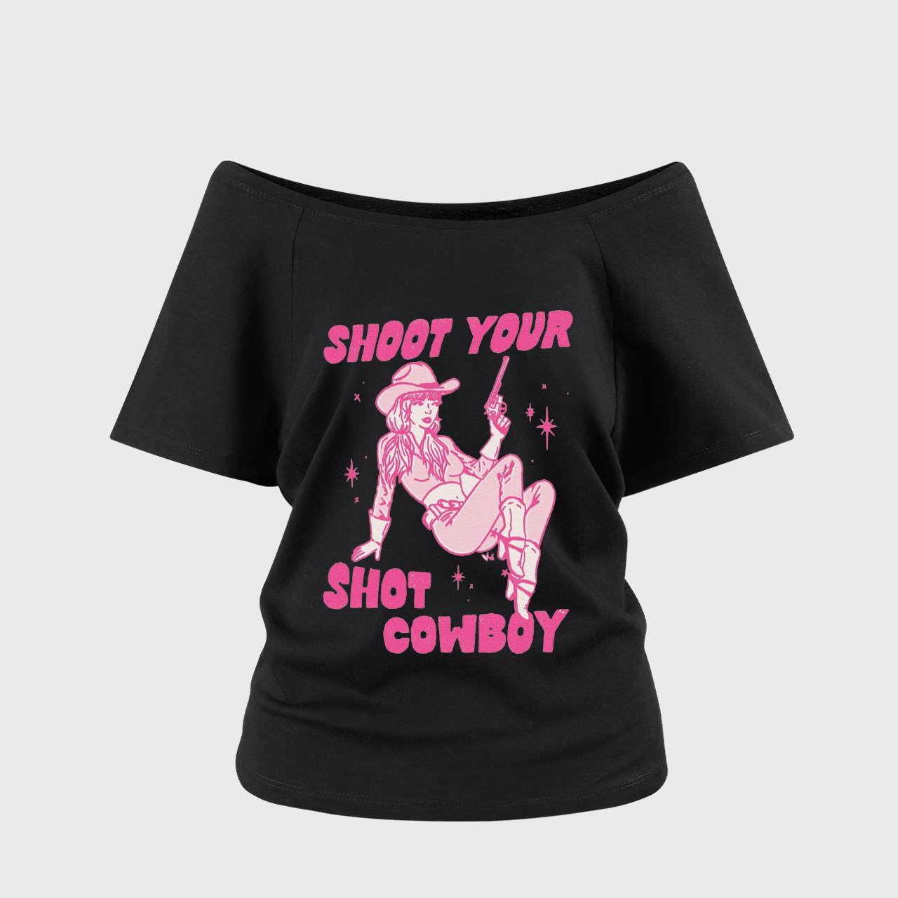 Shoot Your Shot Cowboy Off Shoulder Top