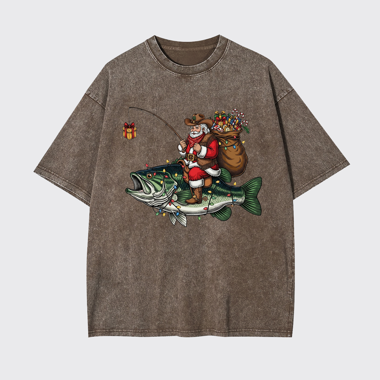 Fishing Santa Christmas Bass Fish Garment-dye Tees