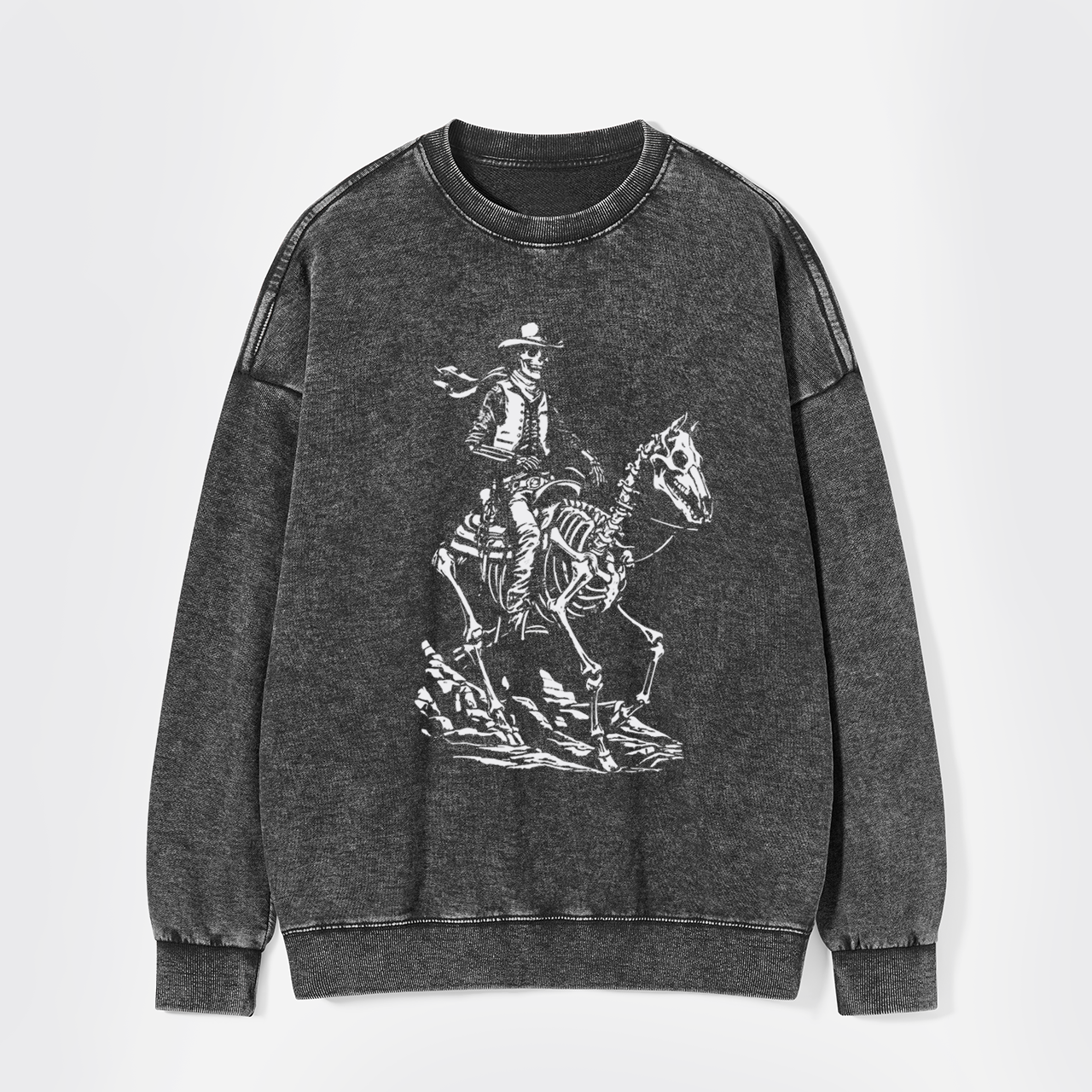 Skeleton Cowboy on Skeleton Horse Washed Sweatshirts