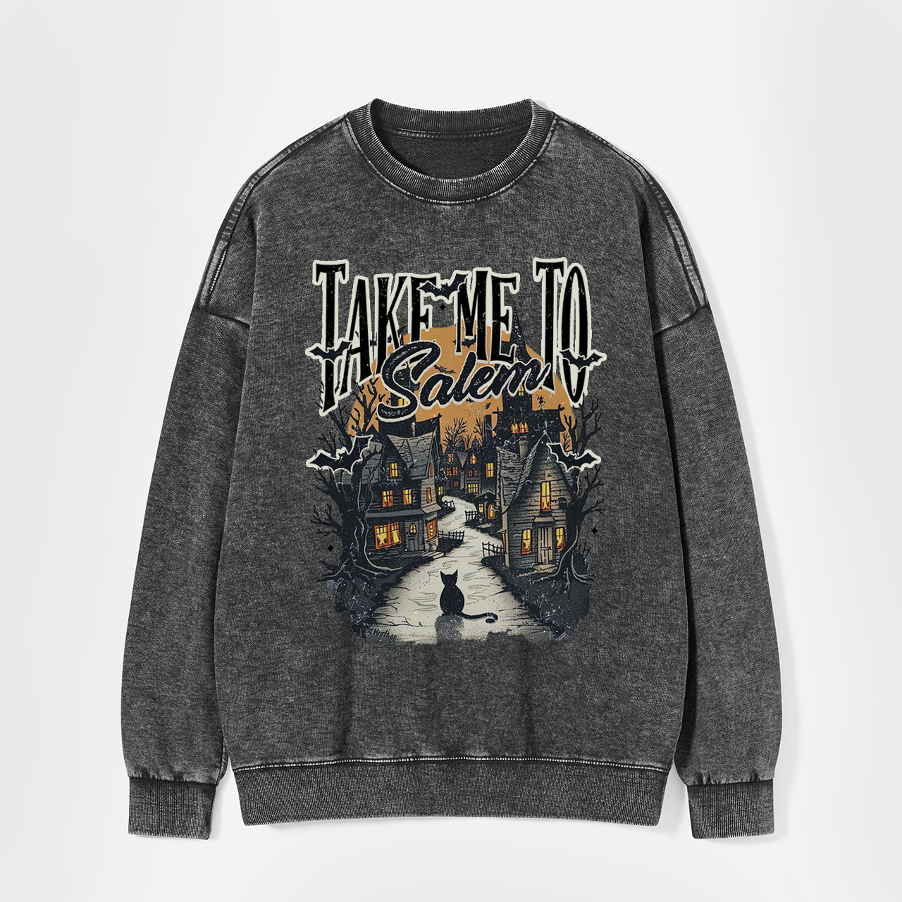 Retro Halloween Black Cat Washed Sweatshirts