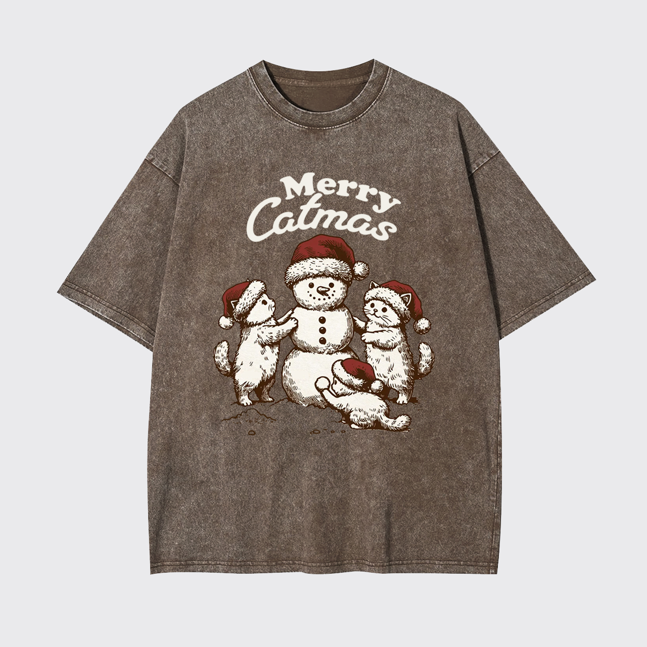 Merry Christmas Santa Snowman Cat Garment-dye Tees