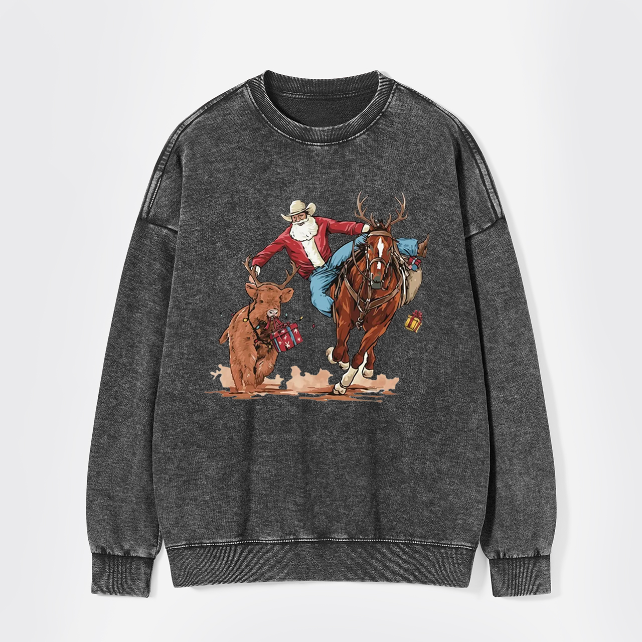 Western Cowboy Santa Christmas Washed Sweatshirts