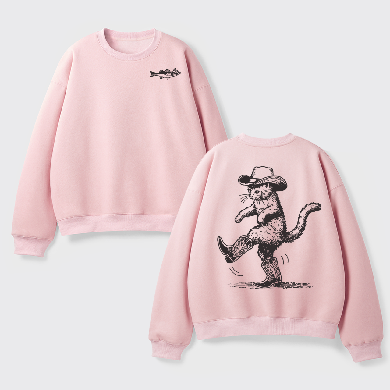 Fleece Cowboy Cat Looking for Fish Sweatshirt