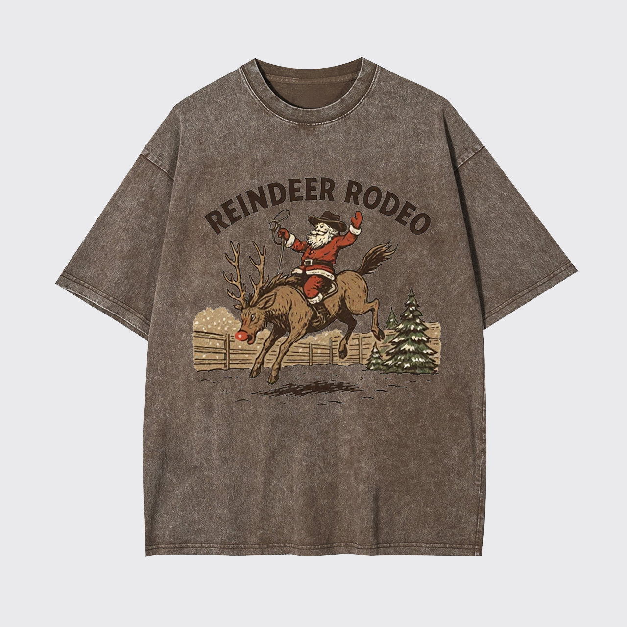 Reindeer Rodeo Santa Cowboy Christmas Garment-dye Tees