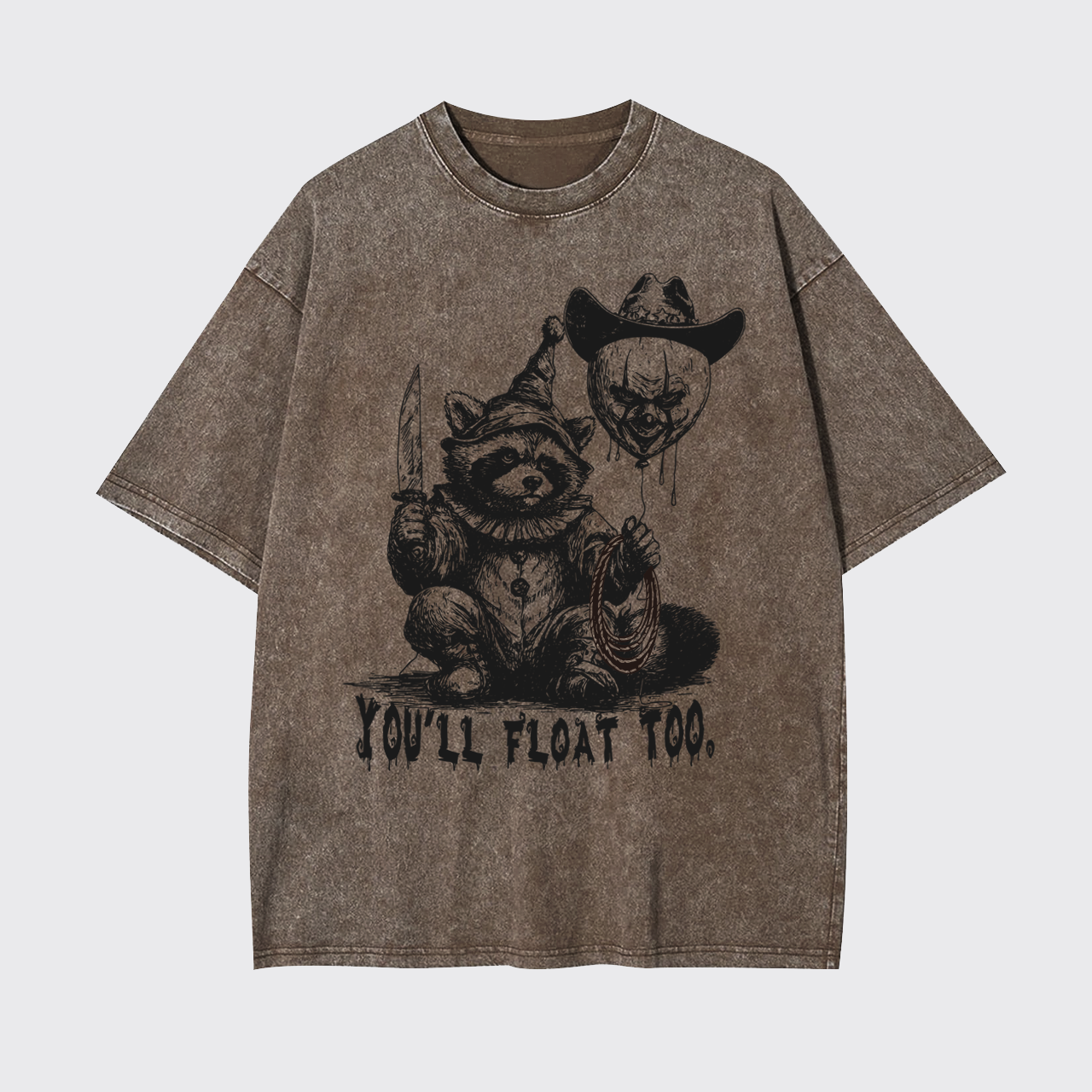 Creepy Clown Raccoon Spooky Halloween Garment-dye Tees