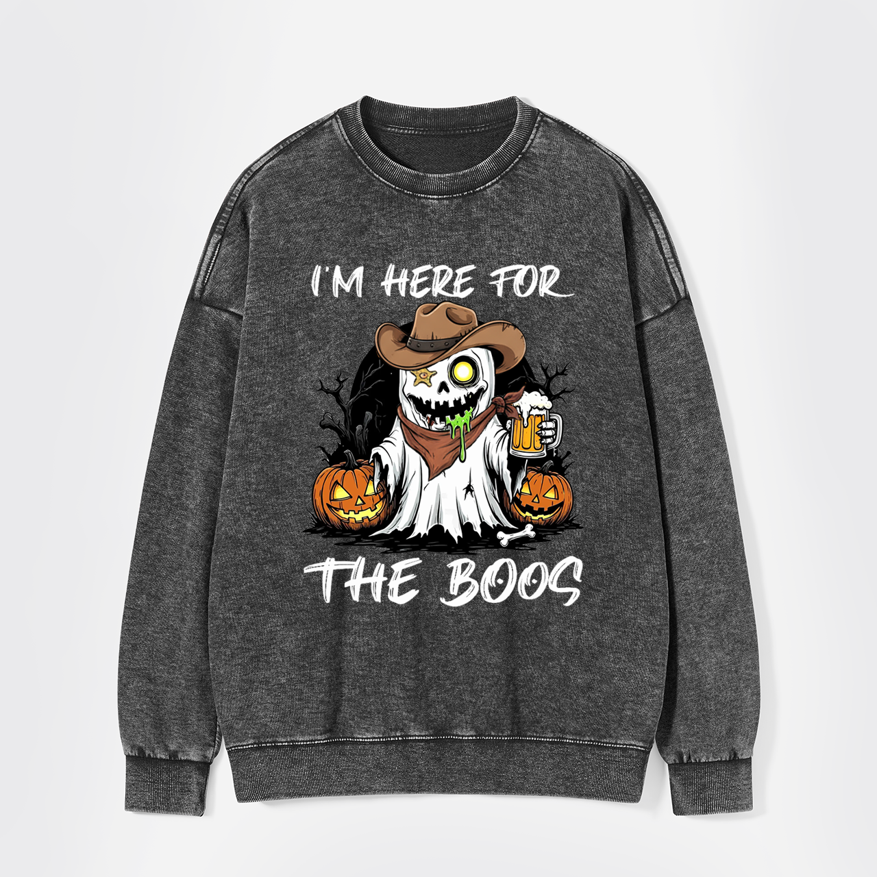 Funny Halloween Ghost and Beer Washed Sweatshirts