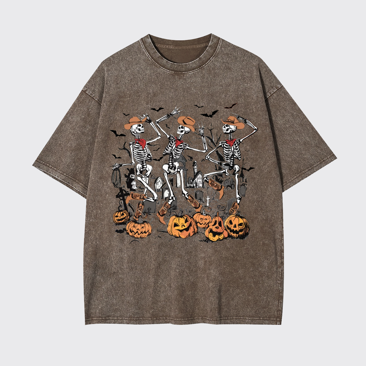 Retro Halloween Skeleton Cowboy Garment-dye Tees