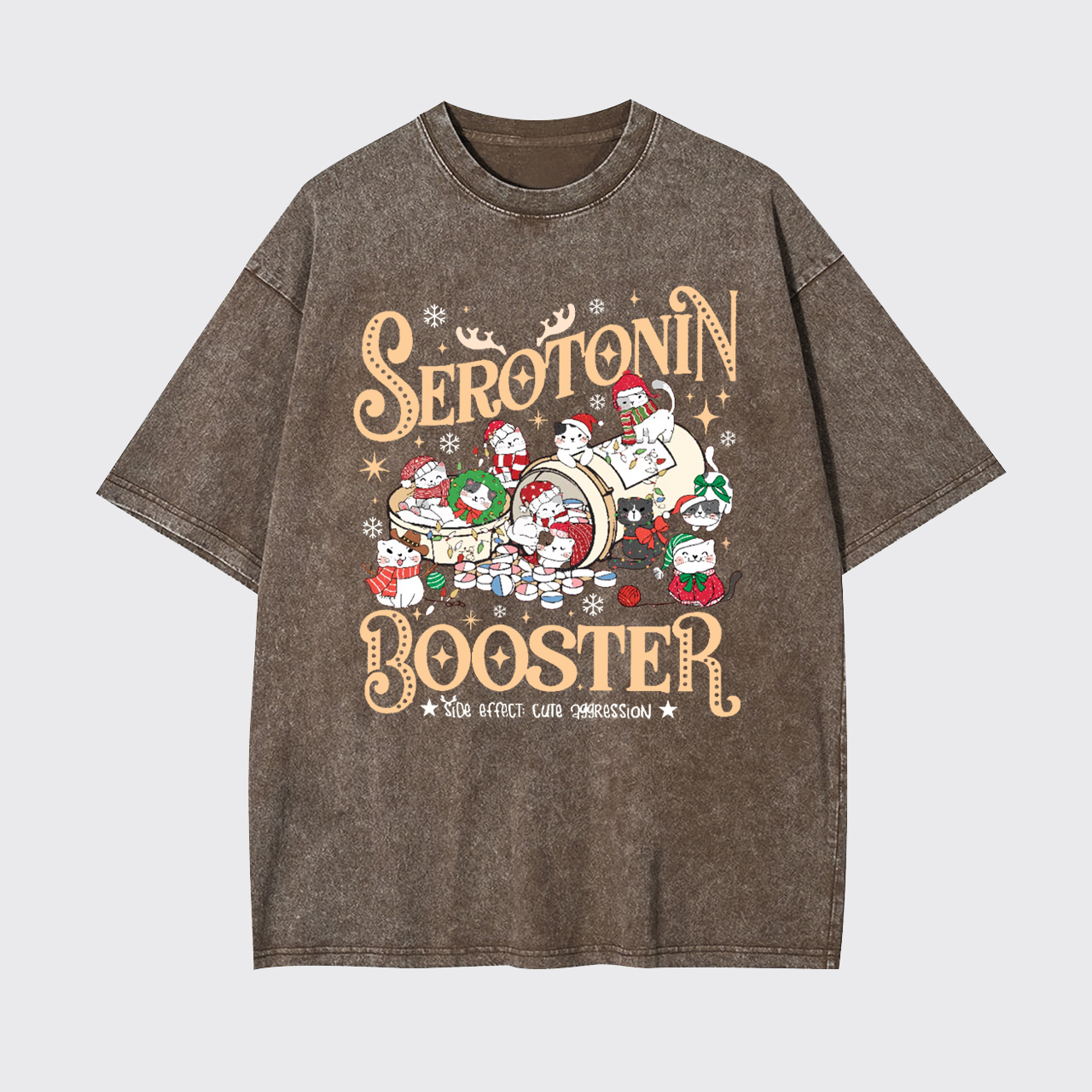 Serotonin Booster Cat Mental Health Christmas Garment-dye Tees