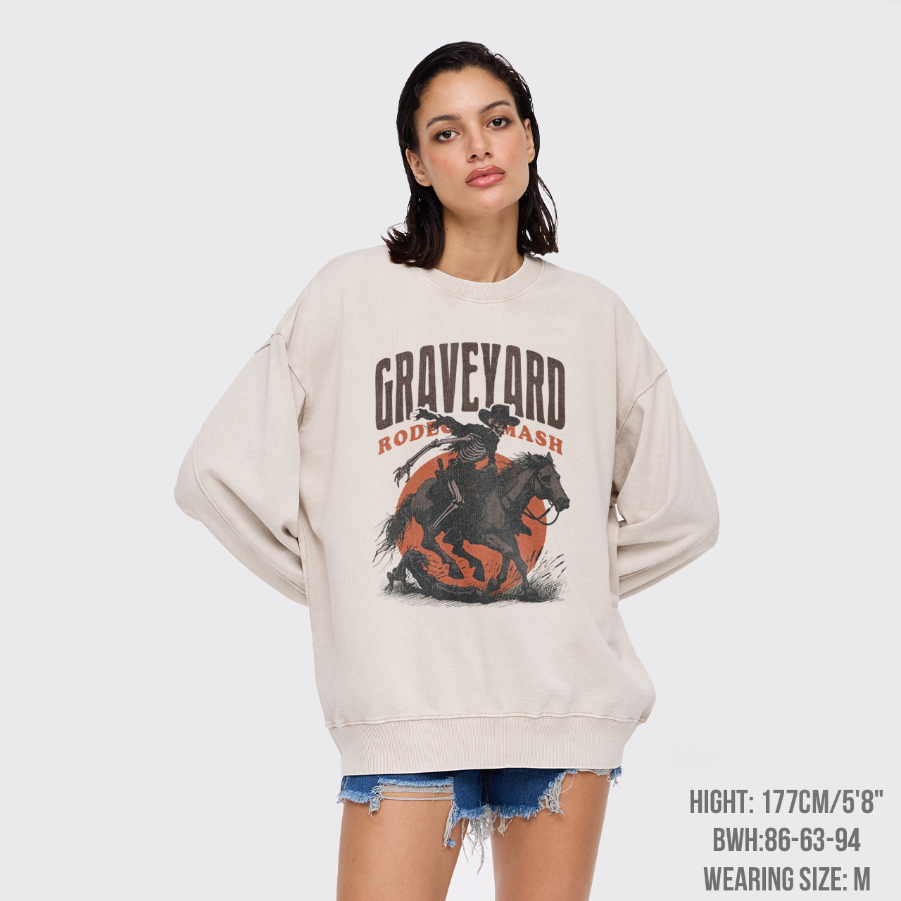 Retro Skeleton Cowboy Vintage Western Washed Sweatshirts