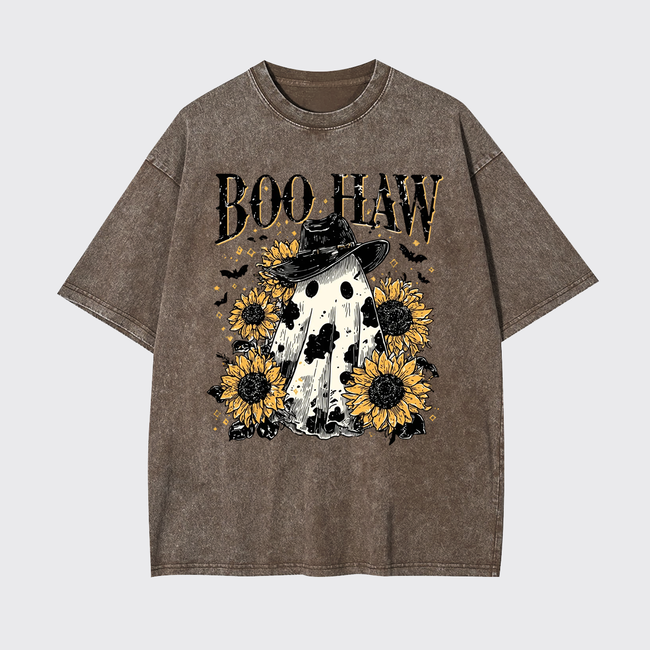 Boo Haw Cow Spot Ghost Western Halloween Garment-dye Tees