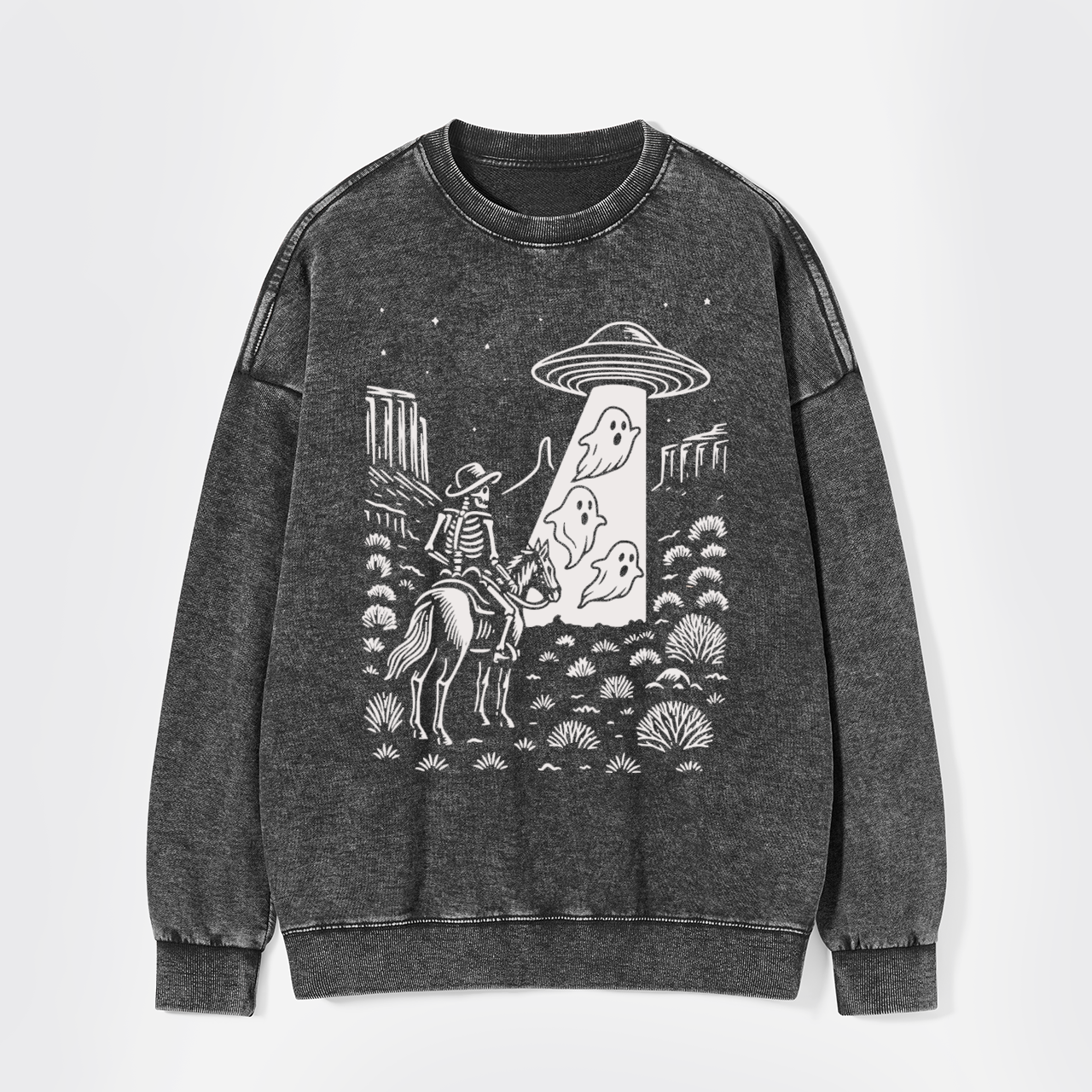 Halloween Ghost Cowboy Skeleton UFO Washed Sweatshirts