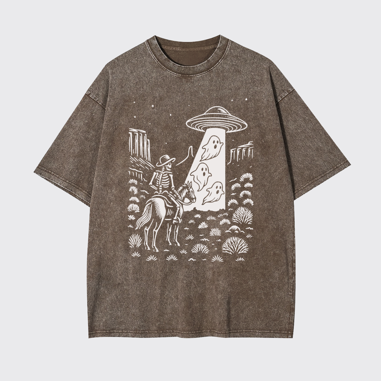 Halloween Ghost Cowboy Skeleton UFO Garment-dye Tees
