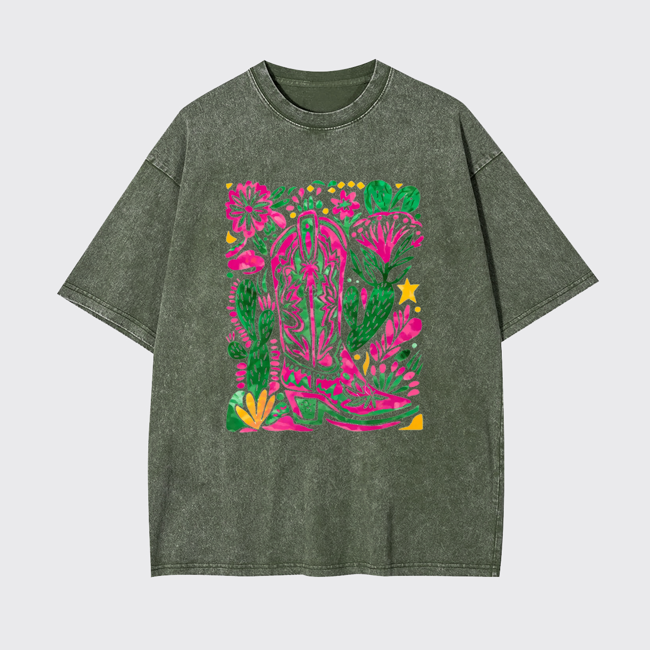 Western Floral Cowboy Boot Garment-dye Tees