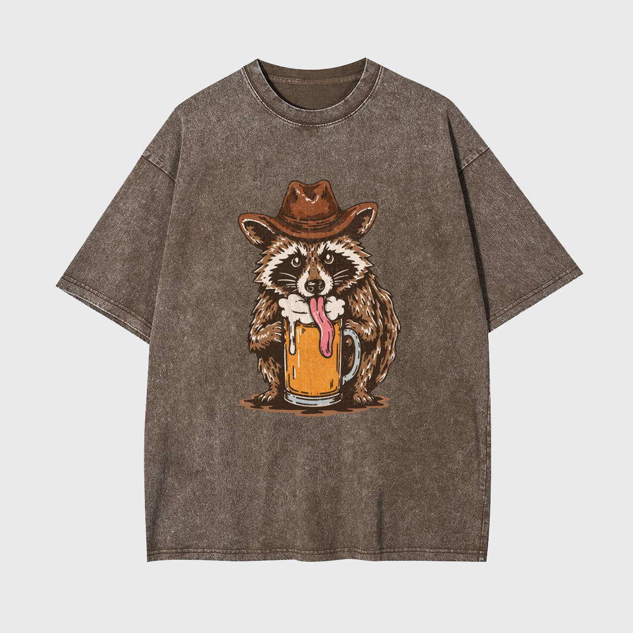 Cowboy Raccoon Western Beer Drinking Garment-dye Tees