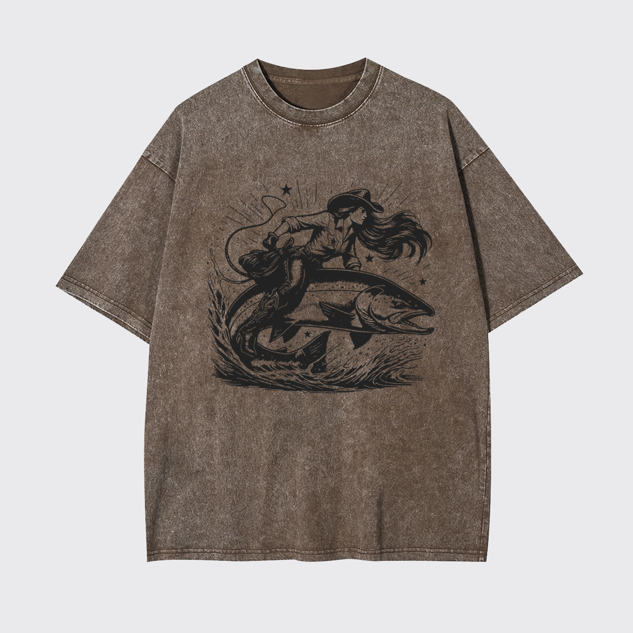 Cowgirl Riding a Fish Garment-dye Tees