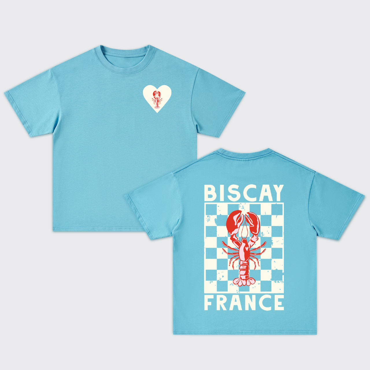 Blue Check Lobster Oversize T-Shirts