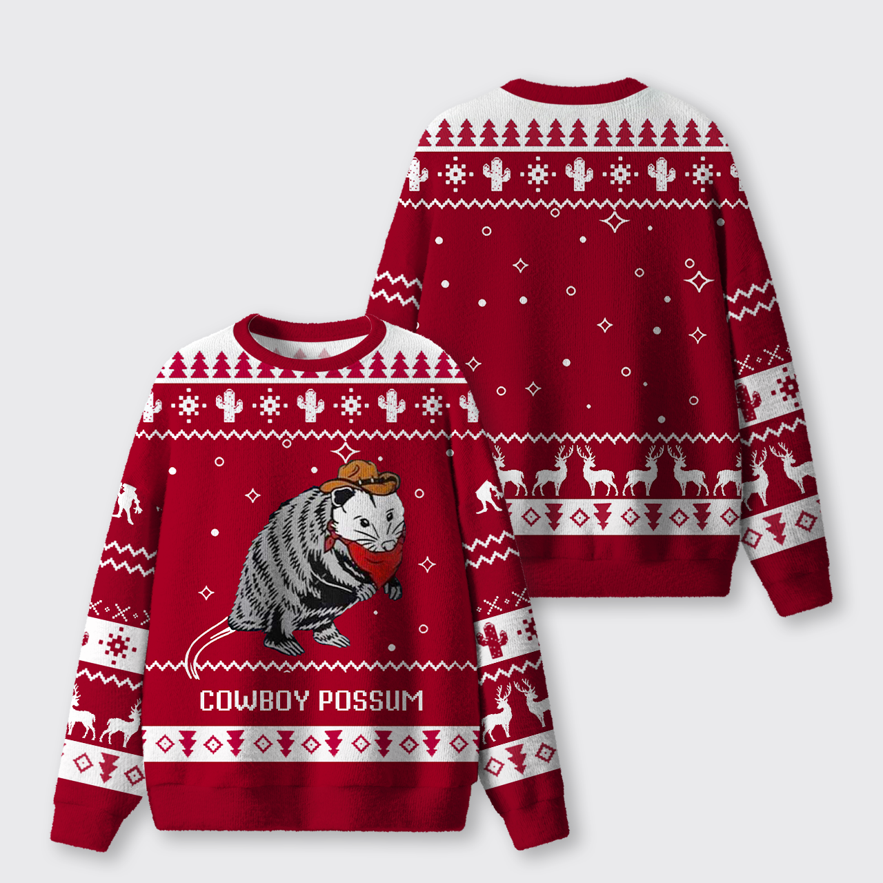 Possum Funny Western Holiday Ugly Knit Sweatshirt