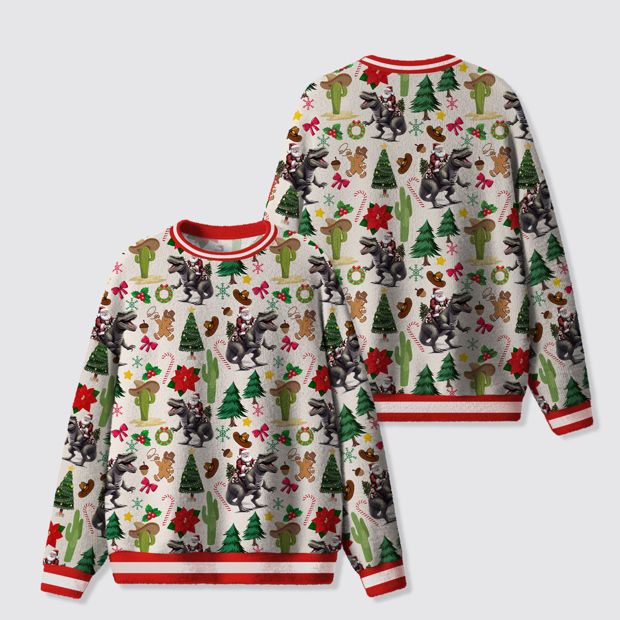 Cowboy Riding Dinosaur Christmas Ugly Knit Sweatshirt