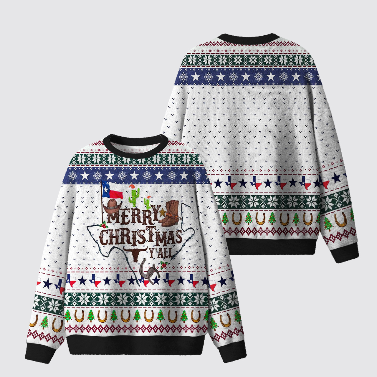 Merry Christmas Y'all Texas Ugly Knit Sweatshirt