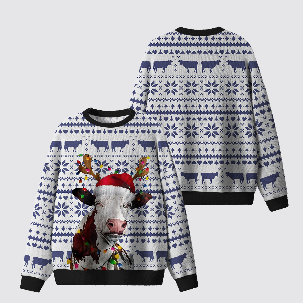 Funny Cow Christmas Ugly Knit Sweatshirt