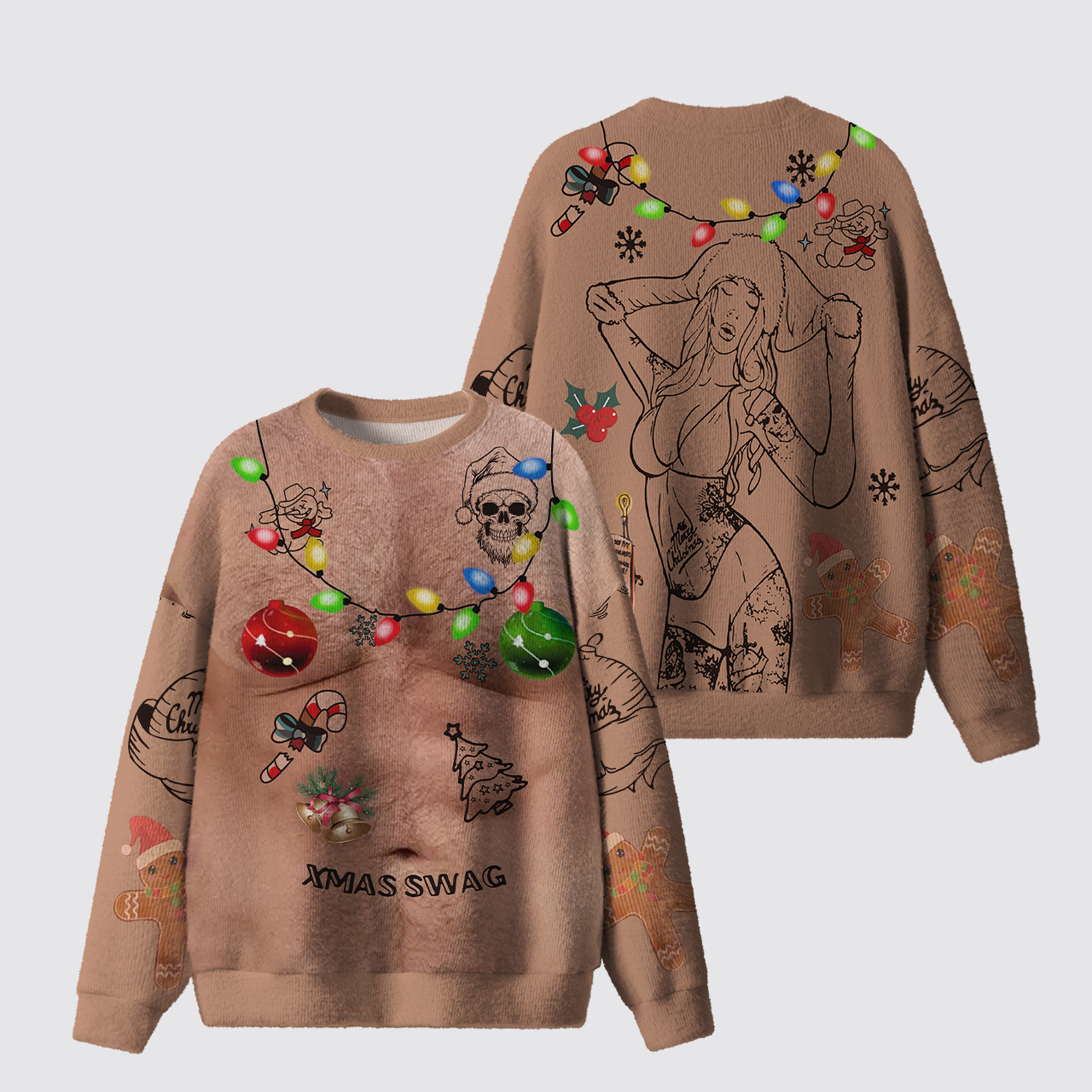 Hairy Chest Ugly Humor Xmas Party Ugly Knit Sweatshirt