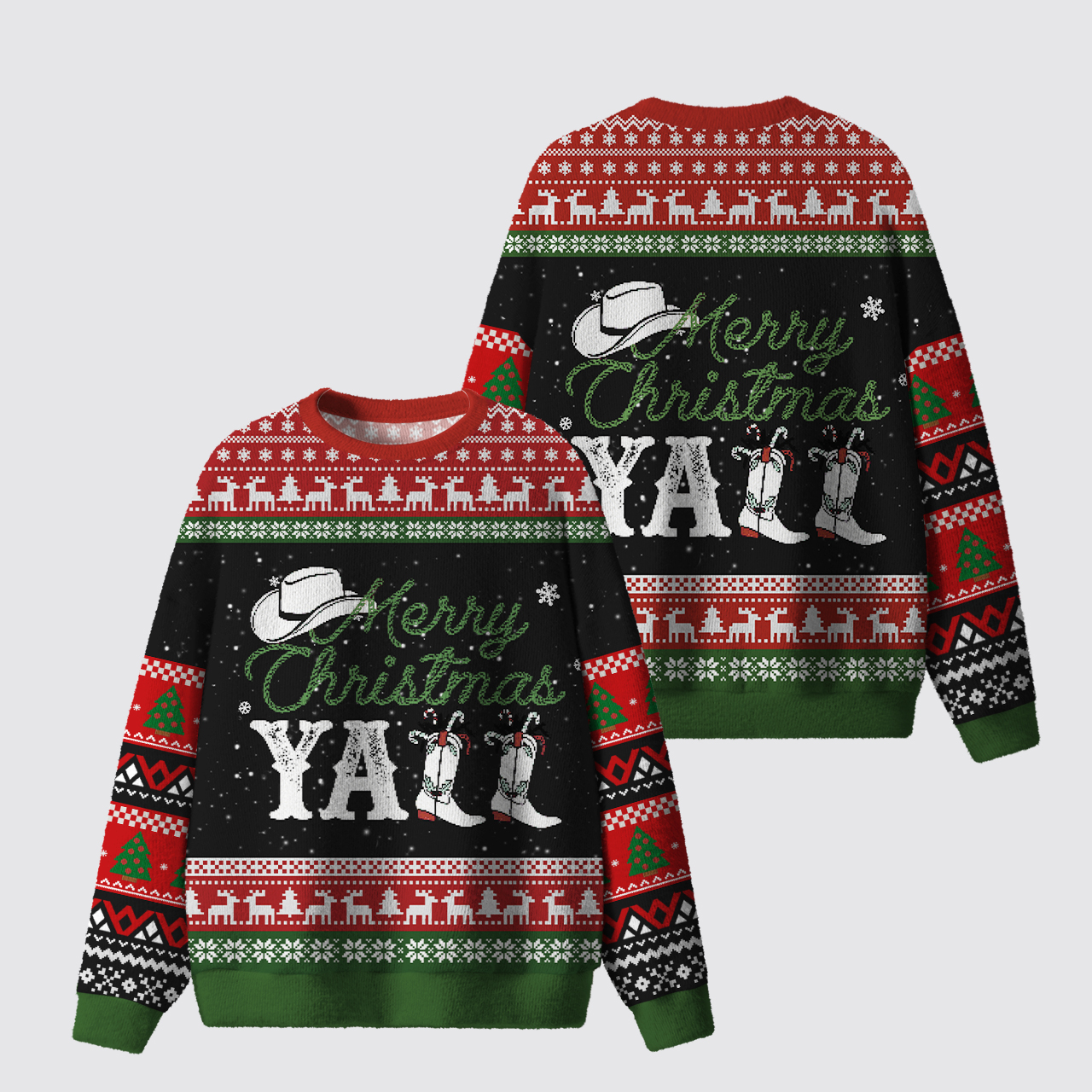 Merry Christmas Yall Cowgirl Ugly Knit Sweatshirt