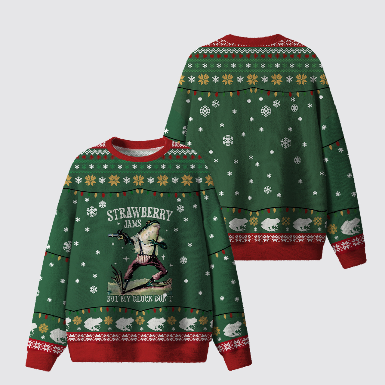 Strawberry Jams But My Glock Don't Frog Ugly Knit Sweatshirt