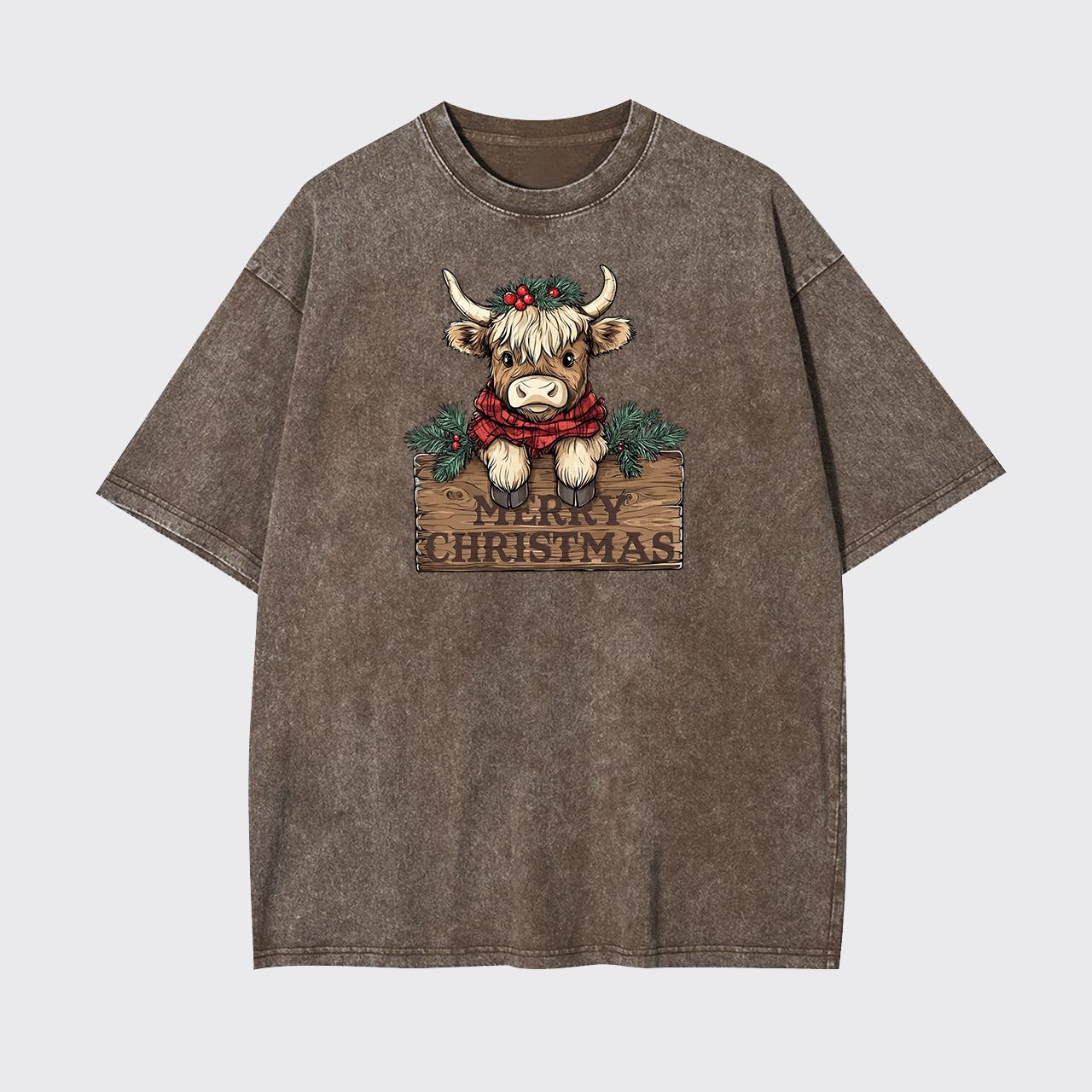 Western Cow Merry Christmas Garment-dye Tees