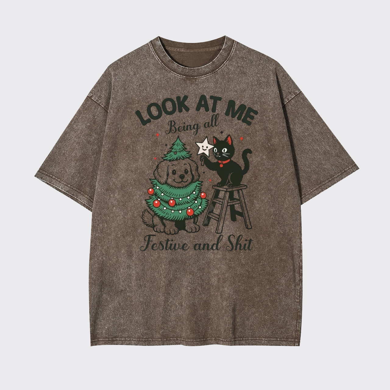 Look At Me Black Cat Christmas Garment-dye Tees