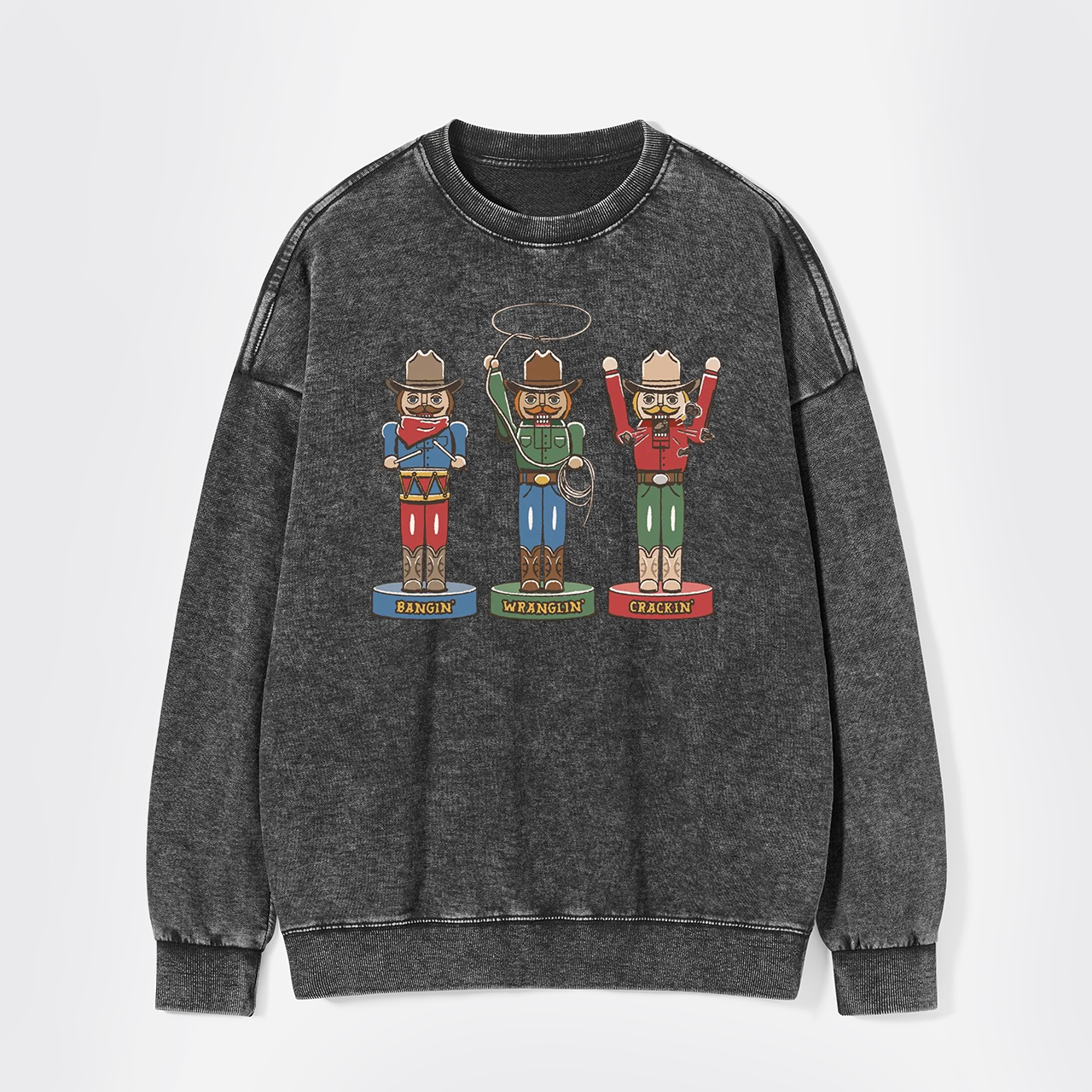 Retro Cowboy Christmas Holiday Season Western Washed Sweatshirts