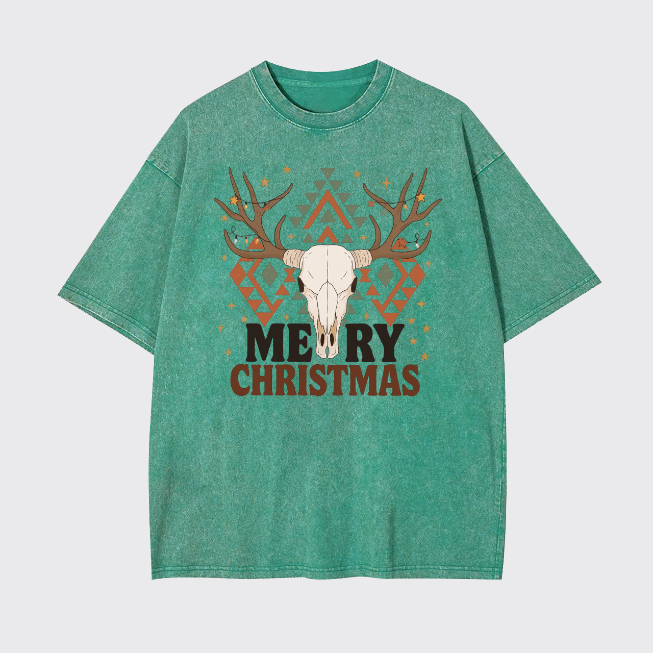 Western Christmas Bull Skull Garment-dye Tees