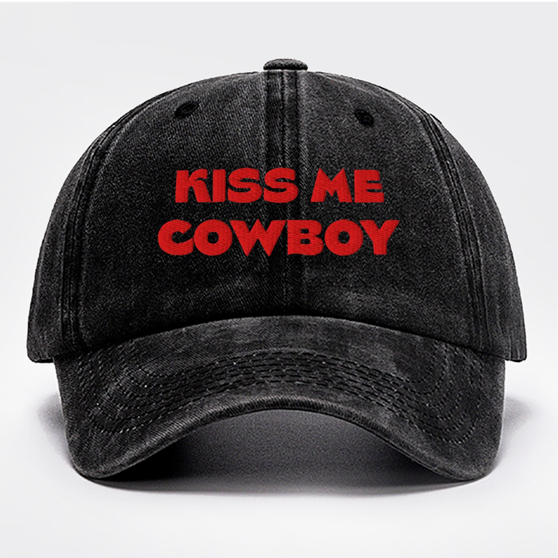 Kiss Me Cowboy Embroidery Washed Hat