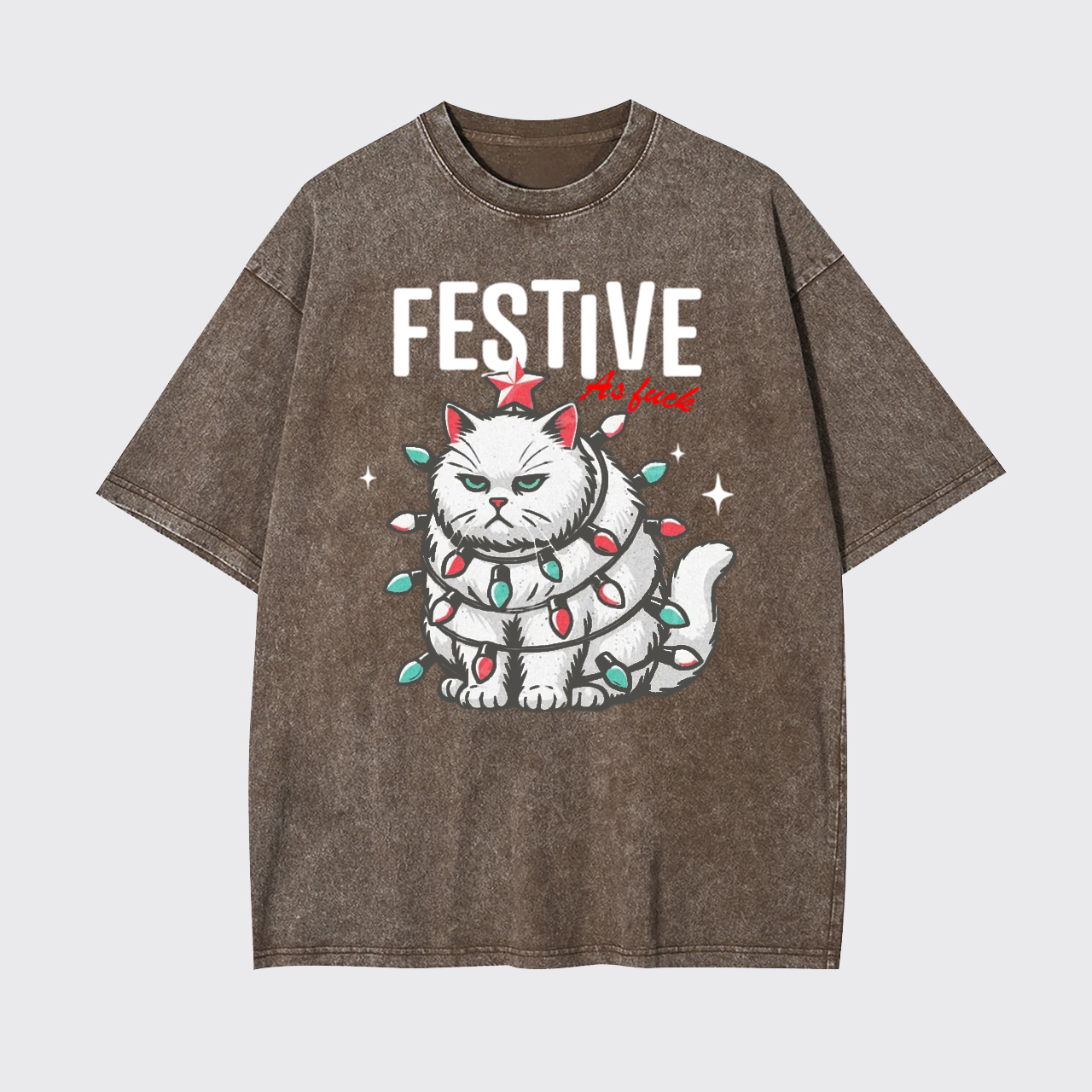 Funny Christmas Cat Sarcastic Holiday Garment-dye Tees